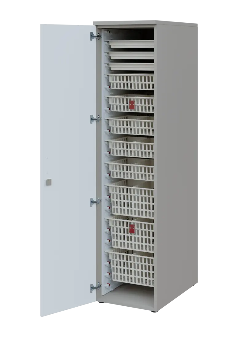 EUROMEDICA D - 46 ABS skříň léková boxová, 1-dveřová, levá, 1950x460x735, korpus šedý, dvířka bílá